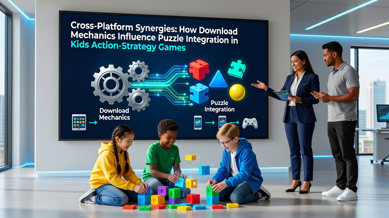 Kids playing browser-based action strategy game with integrated puzzles across devices